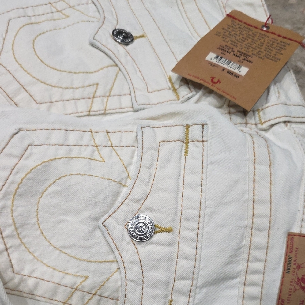 True Religion Cream Women's Jeans with Gold Stitching